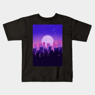 City skyline with moon and stars Kids T-Shirt
